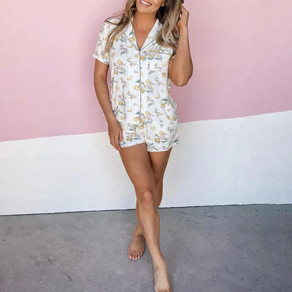 Printed Cardigan Short Sleeve Single-breasted Casual Suit Home Pajamas For Women - www.Shopthatapp.com #