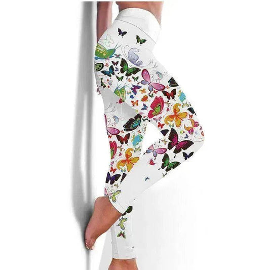 Printed Floral Butterfly Leggings High Waist Slim Yoga Pants Leggings - www.Shopthatapp.com