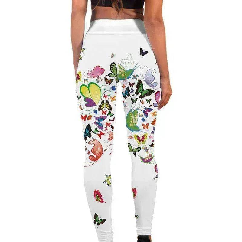 Printed Floral Butterfly Leggings High Waist Slim Yoga Pants Leggings - www.Shopthatapp.com