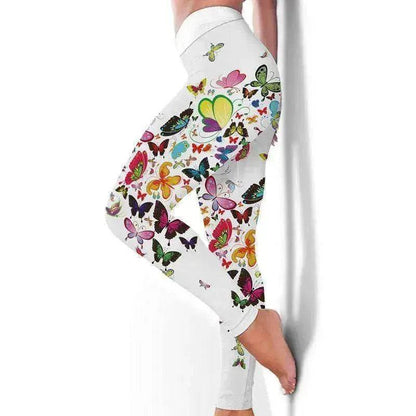 Printed Floral Butterfly Leggings High Waist Slim Yoga Pants Leggings - www.Shopthatapp.com