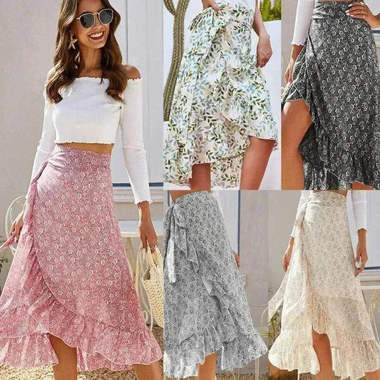 Printed Lace Up Split Expansion Midi  Floral Skirt With Lining - www.Shopthatapp.com #