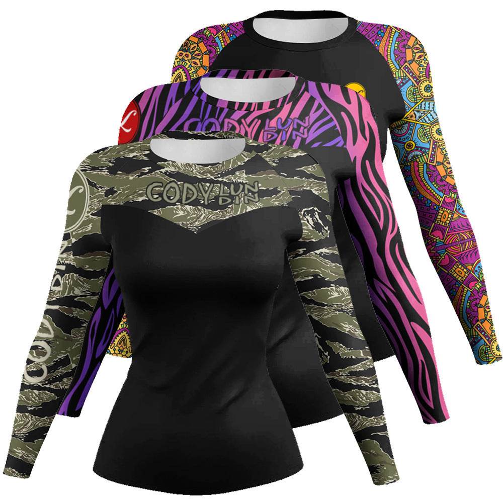 Printed Slim Fit Long Sleeve Workout Tops for Women - www.Shopthatapp.com #