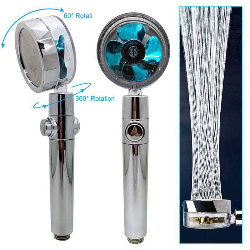 Propeller Driven Shower Head With Stop Button And Cotton Filter Turbocharged High Pressure Handheld Shower Nozzle - www.Shopthatapp.com #