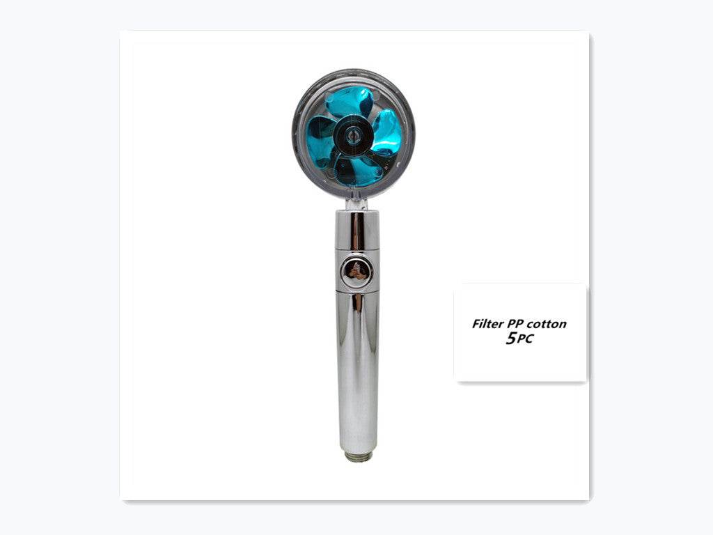 Propeller Driven Shower Head With Stop Button And Cotton Filter Turbocharged High Pressure Handheld Shower Nozzle - www.Shopthatapp.com #