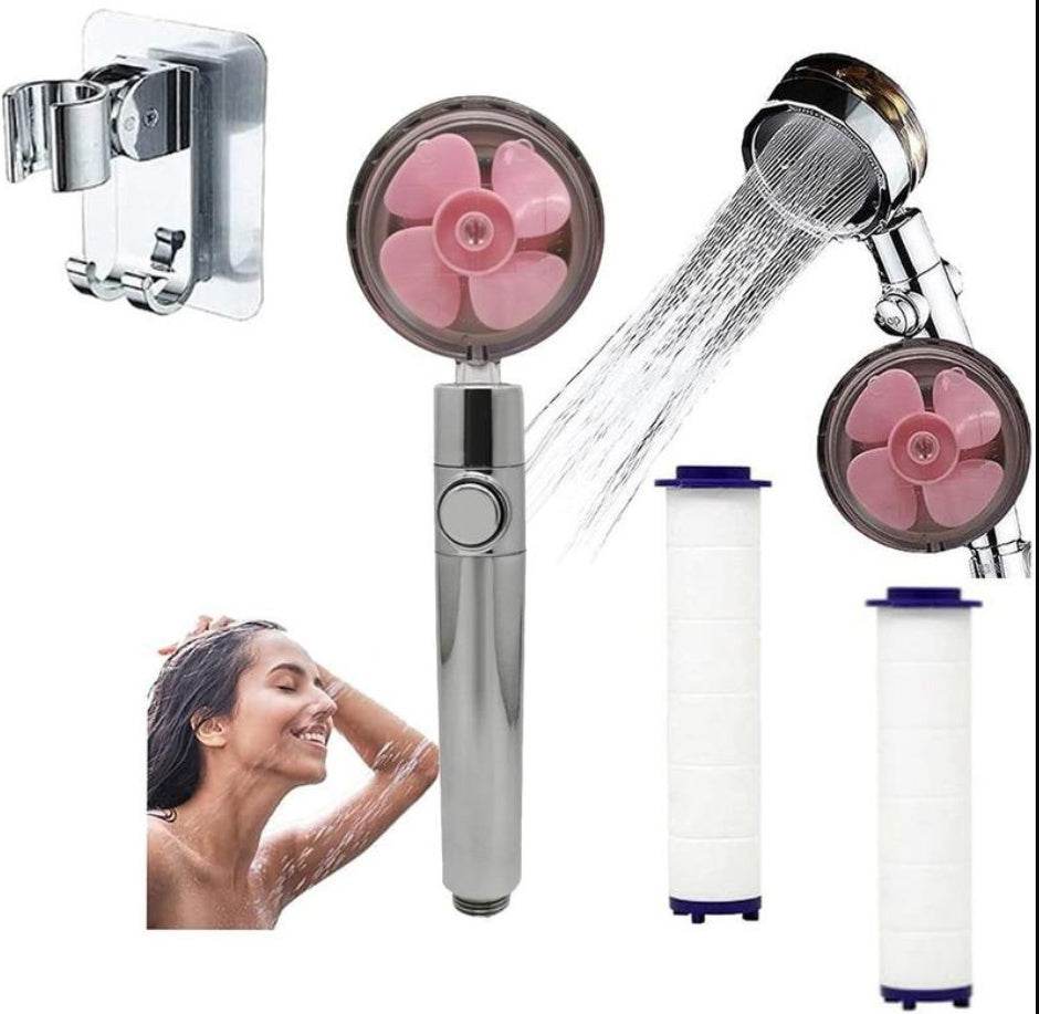 Propeller Driven Shower Head With Stop Button And Cotton Filter Turbocharged High Pressure Handheld Shower Nozzle - www.Shopthatapp.com #