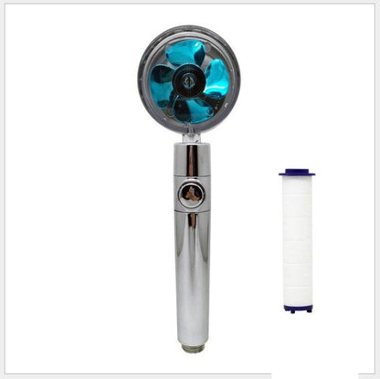 Propeller Driven Shower Head With Stop Button And Cotton Filter Turbocharged High Pressure Handheld Shower Nozzle - www.Shopthatapp.com #