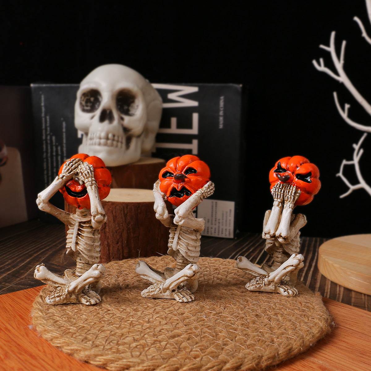 Pumpkin Head Skull Doll Ornaments Home Halloween Layout Props - www.Shopthatapp.com #