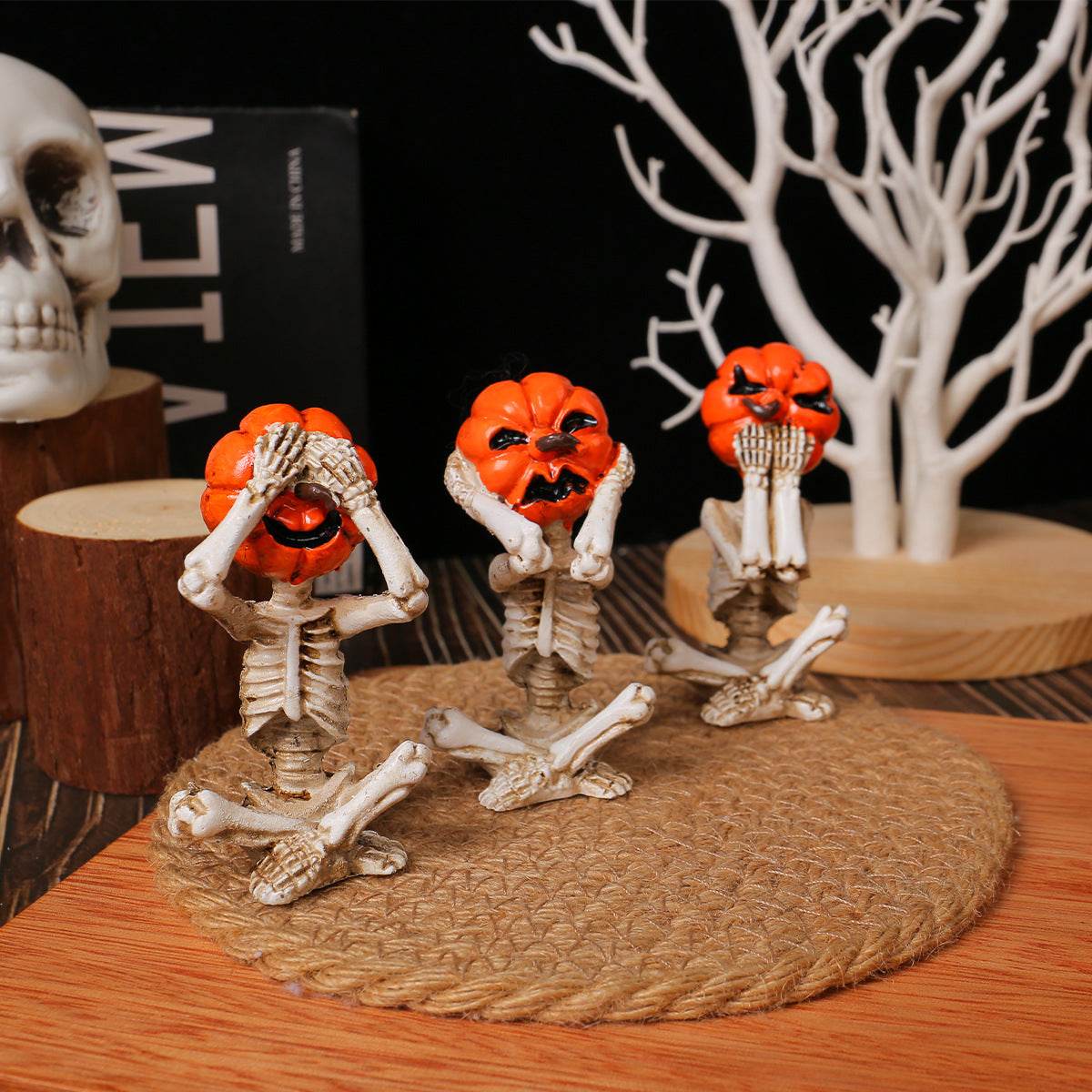 Pumpkin Head Skull Doll Ornaments Home Halloween Layout Props - www.Shopthatapp.com #