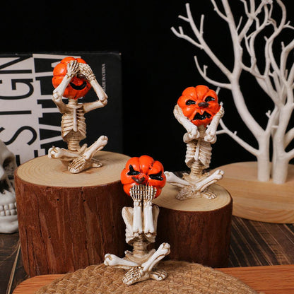 Pumpkin Head Skull Doll Ornaments Home Halloween Layout Props - www.Shopthatapp.com #