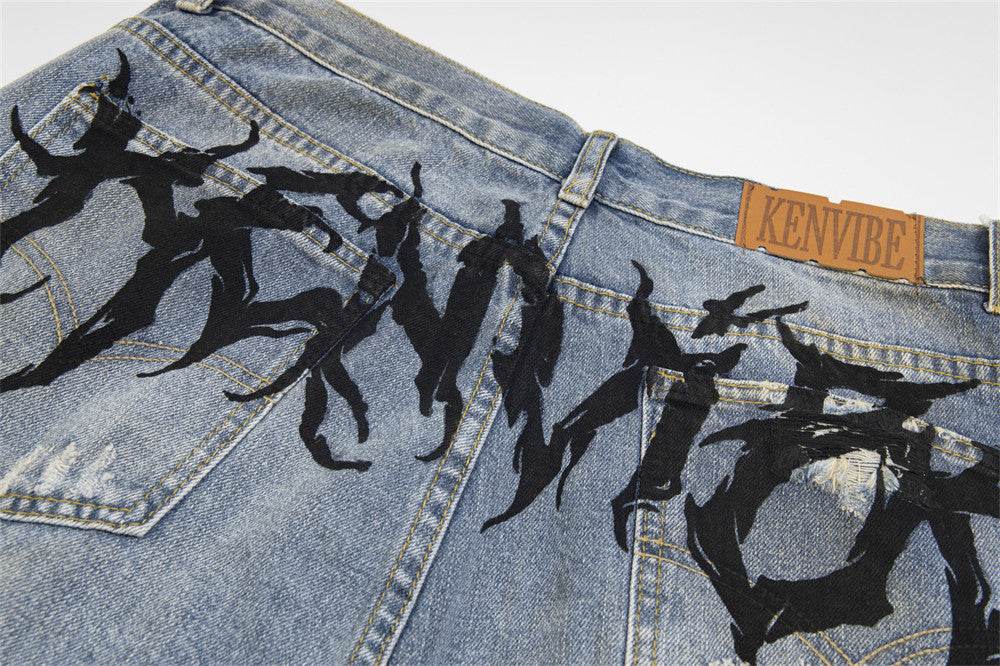 Punk Make Old Ripped Letter Denim Trousers Men Jeans - www.Shopthatapp.com #