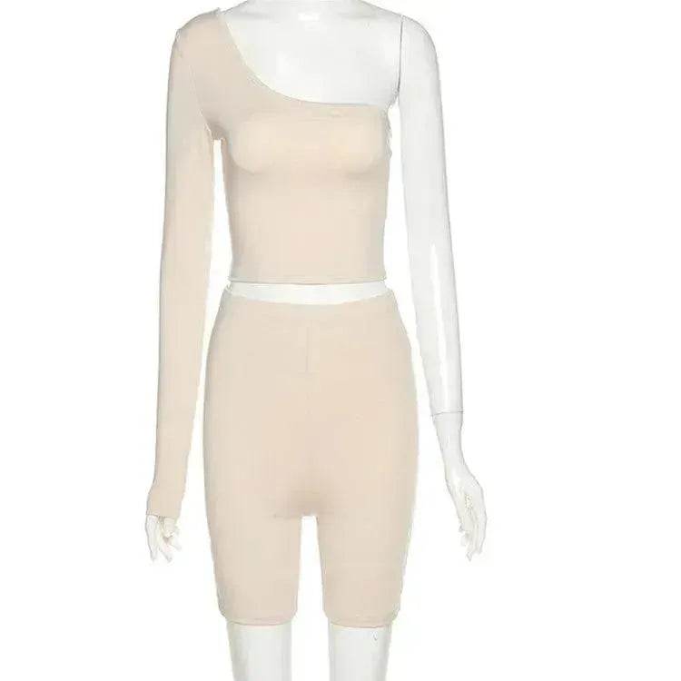 Pure Color Charming One-shoulder Sports Yoga Two-piece Fashion Suit Fitness Workout Gym wear for Women - www.Shopthatapp.com #