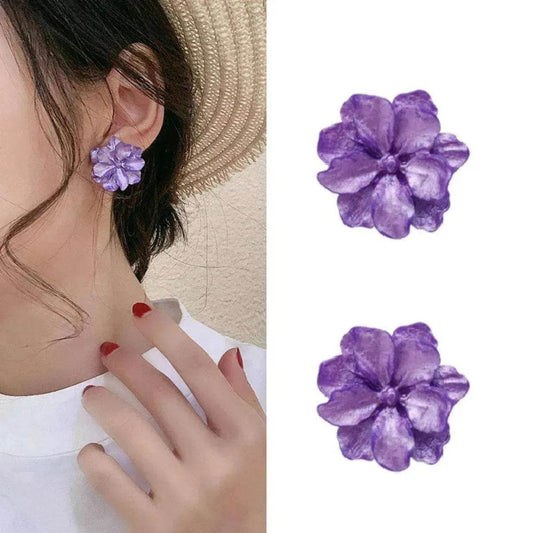 Purple Flower Internet Influencer Fairy Resin Stud Earrings For Women - www.Shopthatapp.com