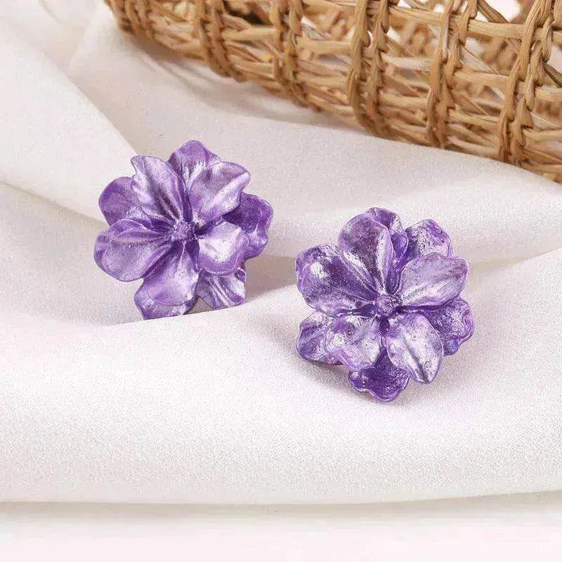 Purple Flower Internet Influencer Fairy Resin Stud Earrings For Women - www.Shopthatapp.com