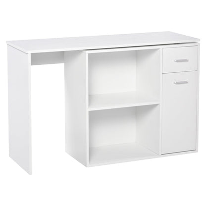 Bureau d'angle en L, table à manger réglable avec étagère de rangement et tiroir, poste de travail pour bureau à domicile, blanc
