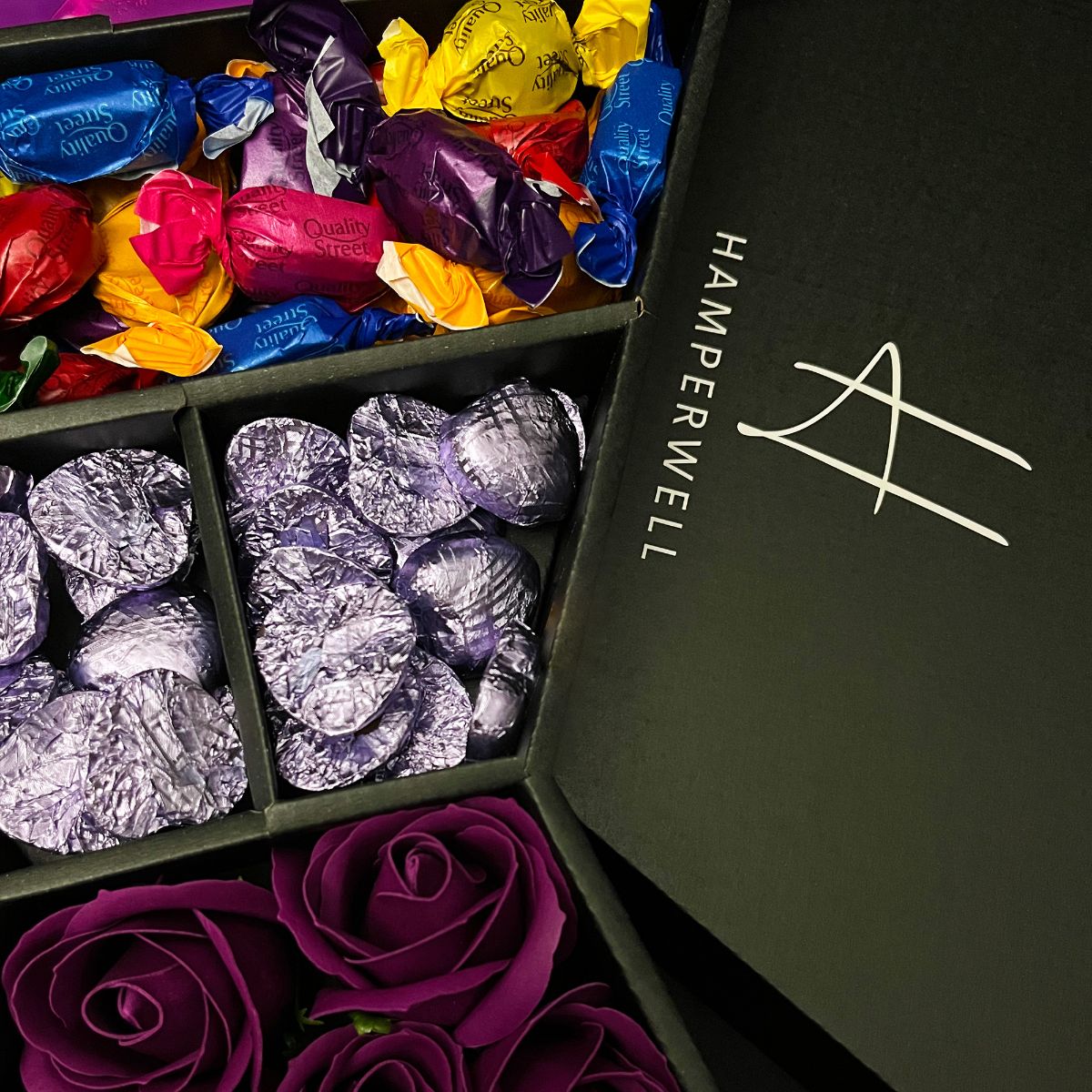 Quality Street Signature Chocolate Bouquet With Purple Roses-Food and beverage-www.Shopthatapp.com-HamperWell