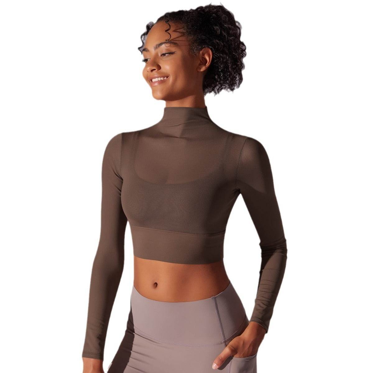 Quick Drying Gym Slim Fit Mesh Turtleneck Long Sleeve Workout Crop Top - www.Shopthatapp.com #