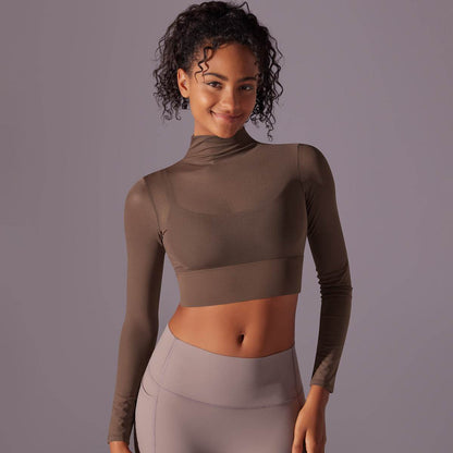 Quick Drying Gym Slim Fit Mesh Turtleneck Long Sleeve Workout Crop Top - www.Shopthatapp.com #