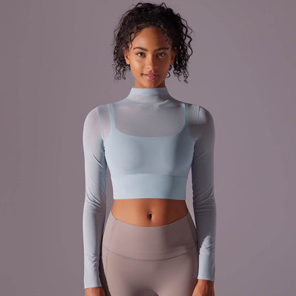 Quick Drying Gym Slim Fit Mesh Turtleneck Long Sleeve Workout Crop Top - www.Shopthatapp.com #
