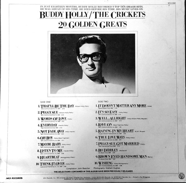 Buddy Holly + The Crickets / 20 Golden Greats - LP USED - www.Shopthatapp.com