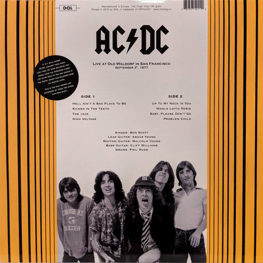AC/DC / Live At The Old Waldorf San Francisco September 3, 1977. KSGA-FM (Red Vinyl) - LP - www.Shopthatapp.com