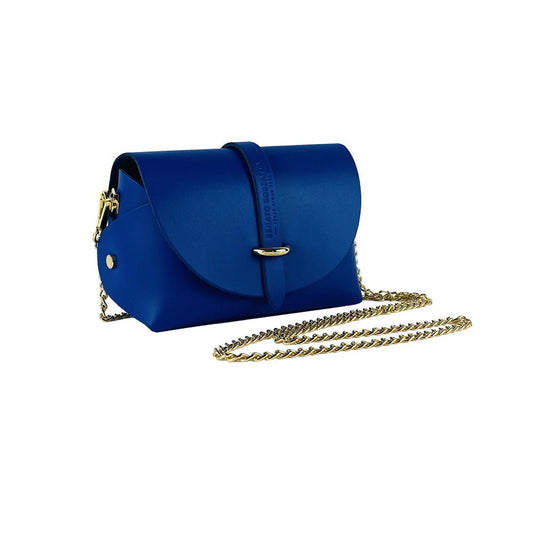 RB1001CH | Tasche Piccola in Vera Pelle, hergestellt in Italien mit abnehmbarer Tracollina und passante di chiusura in Metallo Oro Lucido – Colore Blu Royal – Maße: cm 16,5 x 11 x 8