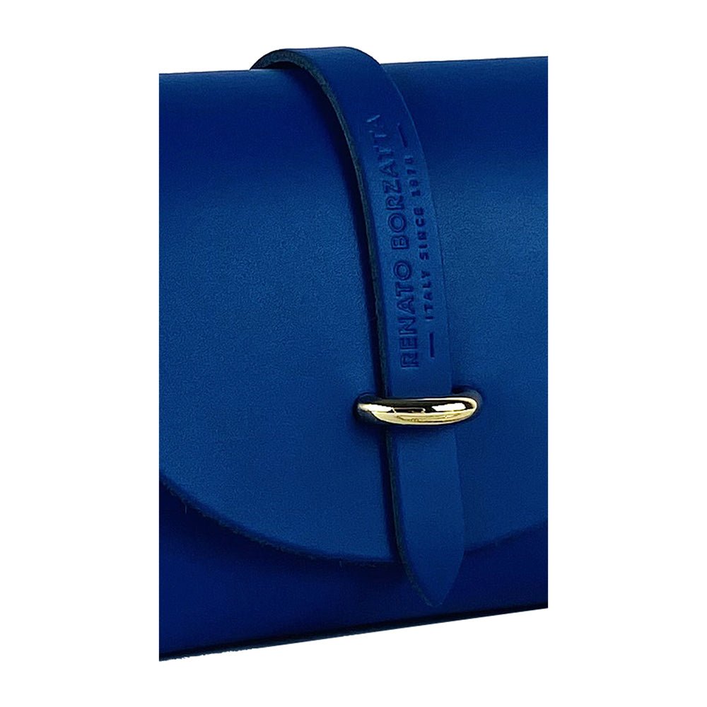 RB1001CH | Tasche Piccola in Vera Pelle, hergestellt in Italien mit abnehmbarer Tracollina und passante di chiusura in Metallo Oro Lucido – Colore Blu Royal – Maße: cm 16,5 x 11 x 8