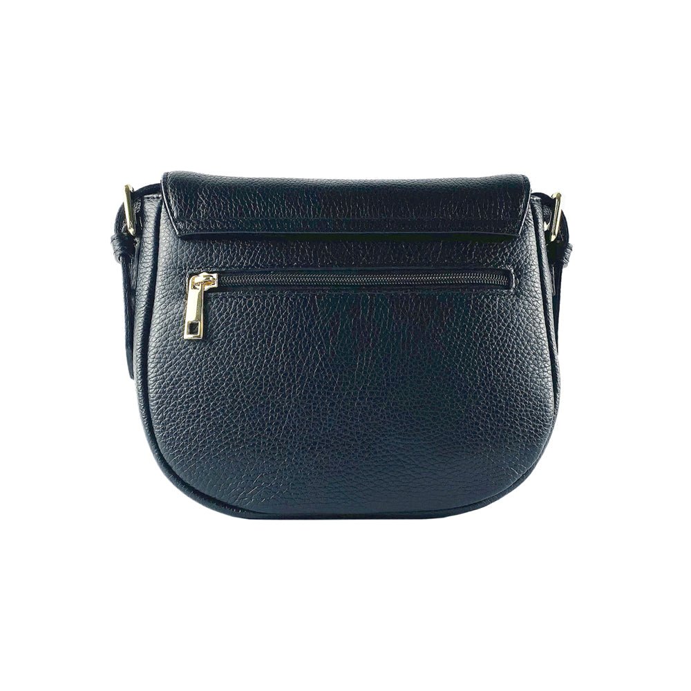 RB1002A | Borsa a Tracolla  in Vera Pelle Made in Italy con Tracolla removibile in pelle e attacchi con fibbie in metallo Oro Lucido - Colore Nero - Dimensioni: cm 26 x 20 x 10 - www.Shopthatapp.com