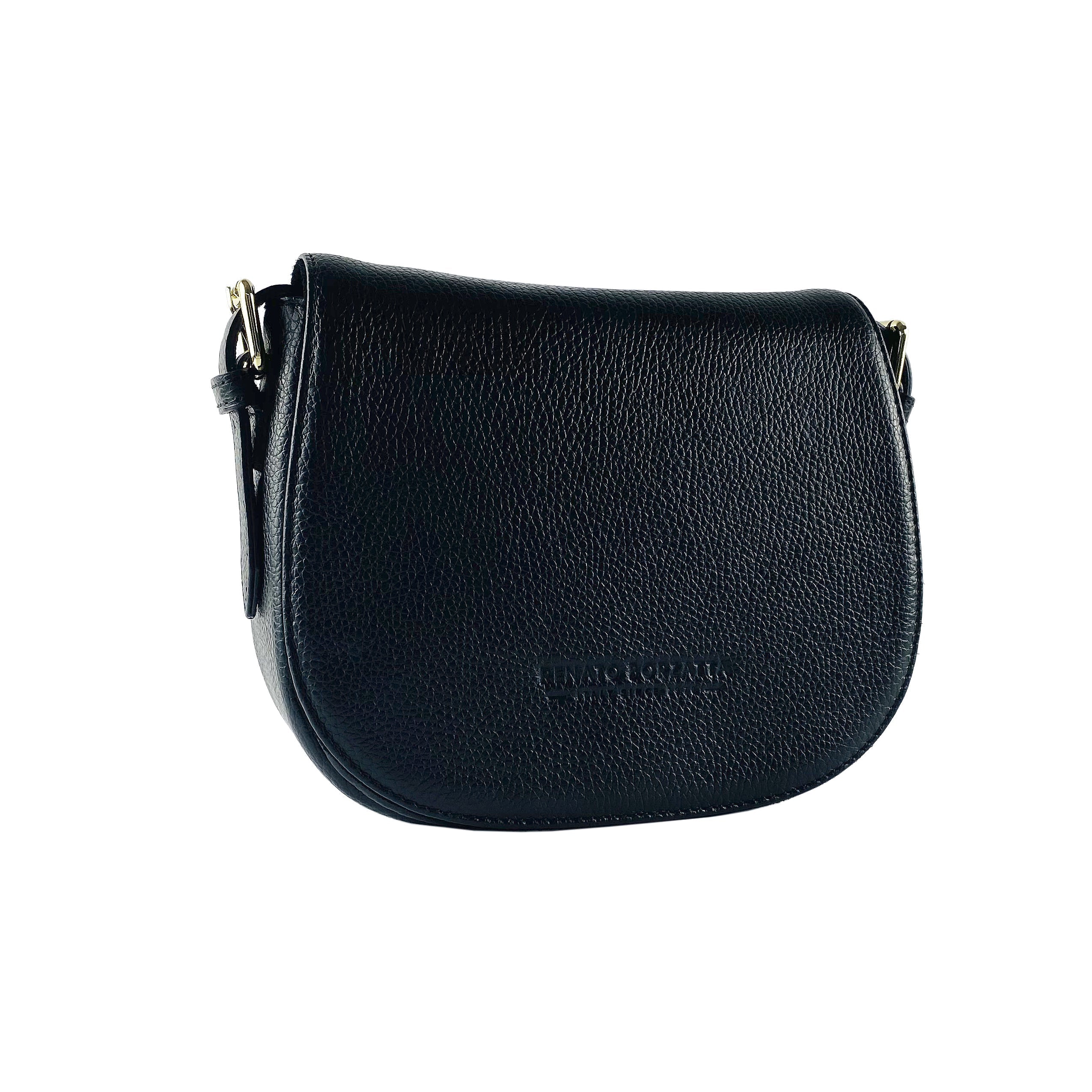 RB1002A | Borsa a Tracolla  in Vera Pelle Made in Italy con Tracolla removibile in pelle e attacchi con fibbie in metallo Oro Lucido - Colore Nero - Dimensioni: cm 26 x 20 x 10 - www.Shopthatapp.com