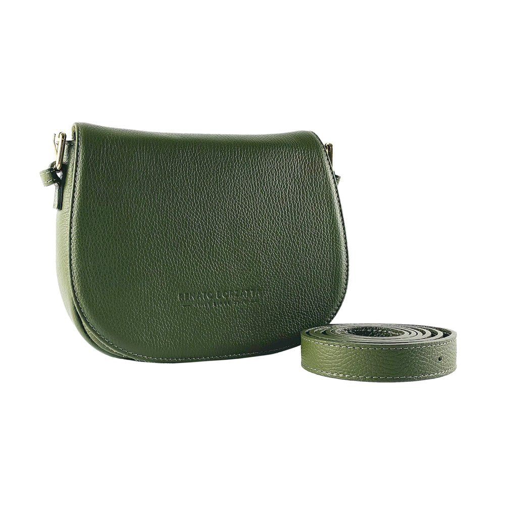 RB1002E | Borsa a Tracolla  in Vera Pelle Made in Italy con Tracolla removibile in pelle e attacchi con fibbie in metallo Oro Lucido - Colore Verde - Dimensioni: cm 26 x 20 x 10 - www.Shopthatapp.com