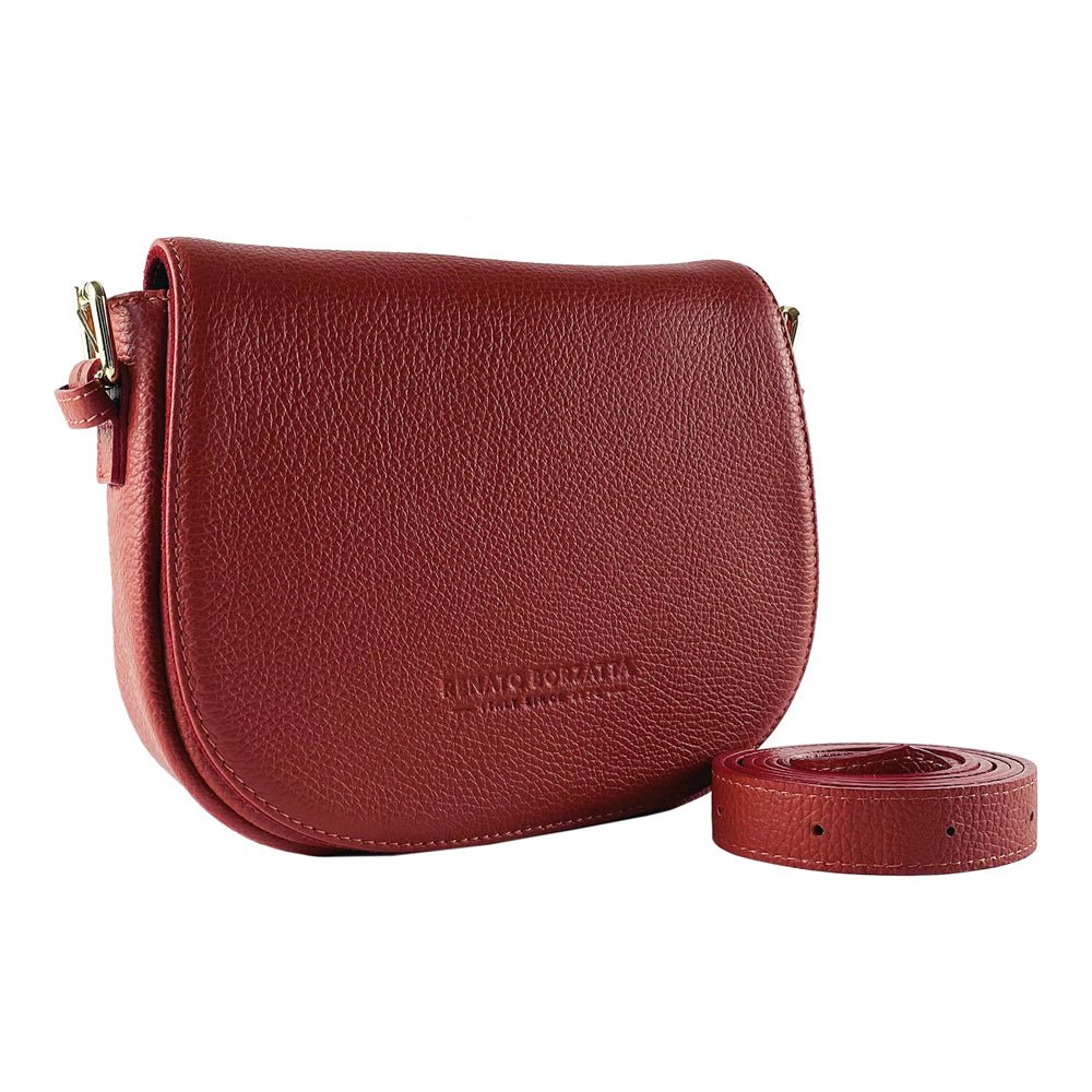RB1002V | Borsa a Tracolla  in Vera Pelle Made in Italy con Tracolla removibile in pelle e attacchi con fibbie in metallo Oro Lucido - Colore Rosso - Dimensioni: cm 26 x 20 x 10 - www.Shopthatapp.com