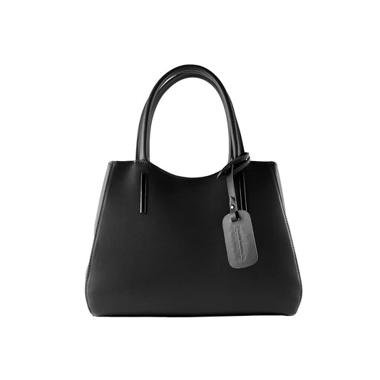 RB1004A | Bourse à main en Vera Pelle Made in Italy avec Tracollina amovible et attaches avec mousquetons en métal Canna di Fucile - Couleur Noir - Dimensions: cm 33 x 25 x 15 + Manici 13 cm
