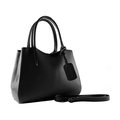 RB1004A | Borsa a Mano in Vera Pelle Made in Italy con Tracollina removibile e attacchi con moschettoni in metallo Canna di Fucile - Colore Nero - Dimensioni: cm 33 x 25 x 15 + Manici 13 cm - www.Shopthatapp.com