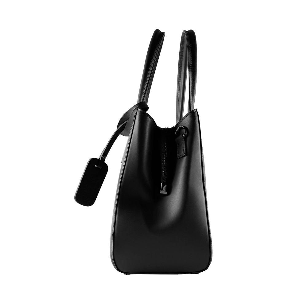 RB1004A | Borsa a Mano in Vera Pelle Made in Italy con Tracollina removibile e attacchi con moschettoni in metallo Canna di Fucile - Colore Nero - Dimensioni: cm 33 x 25 x 15 + Manici 13 cm - www.Shopthatapp.com