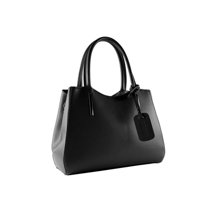 RB1004A | Borsa a Mano in Vera Pelle Made in Italy con Tracollina removibile e attacchi con moschettoni in metallo Canna di Fucile - Colore Nero - Dimensioni: cm 33 x 25 x 15 + Manici 13 cm - www.Shopthatapp.com