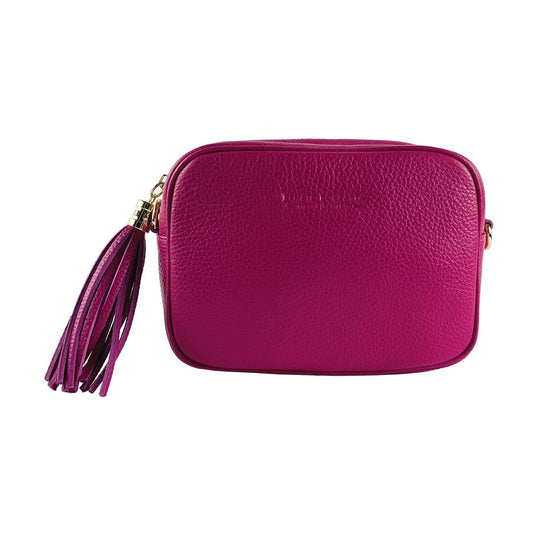 RB1007BE | Tracollina  Donna in Vera Pelle Made in Italy.Tracolla removibile. Attacchi con moschettoni in metallo Oro Lucido - Colore Fuxia - Dimensioni: cm 20 x 15 x 7 - www.Shopthatapp.com