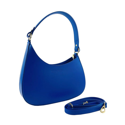 RB1013CH | Borsa Donna a spalla e Tracolla revibili en Vera Pelle Made in Italy. Attacchi con moschettoni in metallo Oro Lucido - Colore Blu Royal - Dimensions: cm 28 x 6 x 25 + 12 (manico)