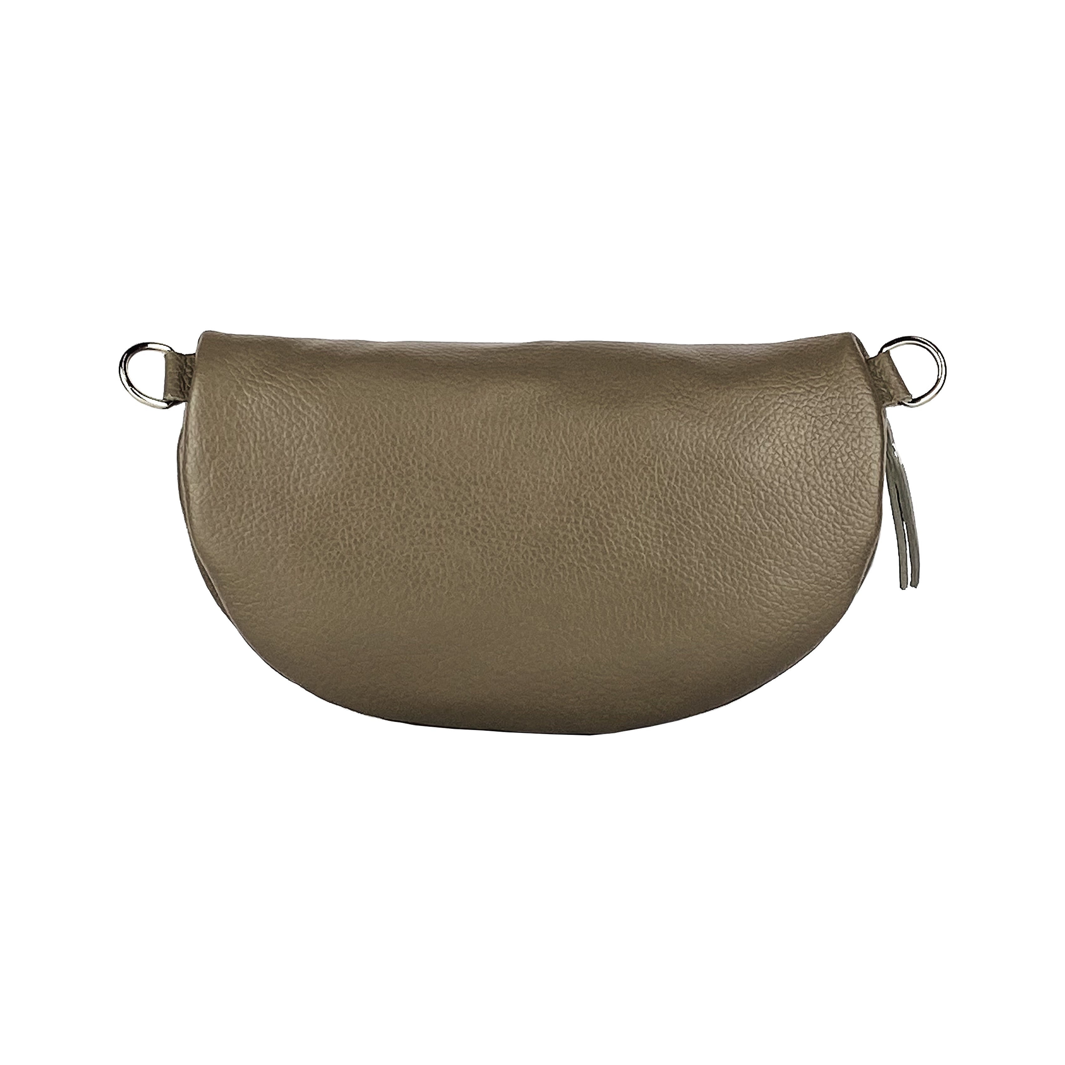 RB1015AQ | Marsupio con tracolla removibile in Vera Pelle Made in Italy. Attacchi con moschettoni in metallo Nickel Lucido - Colore Taupe - Dimensioni: 24 x 14 x 7 - www.Shopthatapp.com