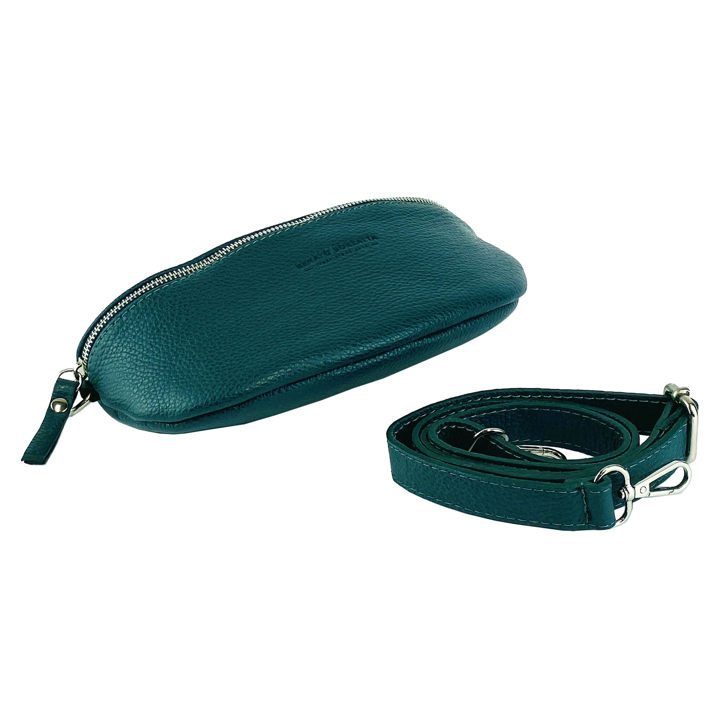 RB1015BZ | Marsupio con tracolla amovible en Vera Pelle Fabriqué en Italie. Attacchi con moschettoni in metallo Nickel Lucido - Colore Ottanio - Dimensioni: 24 x 14 x 7