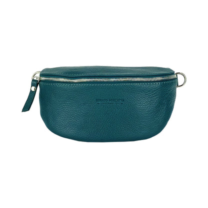RB1015BZ | Marsupio con tracolla amovible en Vera Pelle Fabriqué en Italie. Attacchi con moschettoni in metallo Nickel Lucido - Colore Ottanio - Dimensioni: 24 x 14 x 7