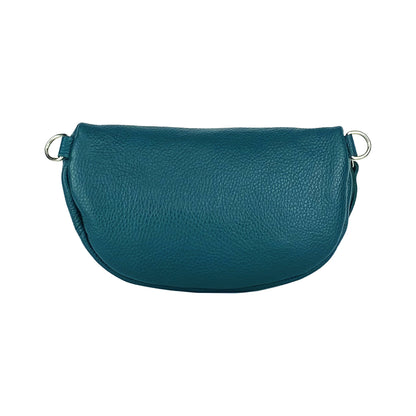 RB1015BZ | Marsupio con tracolla amovible en Vera Pelle Fabriqué en Italie. Attacchi con moschettoni in metallo Nickel Lucido - Colore Ottanio - Dimensioni: 24 x 14 x 7