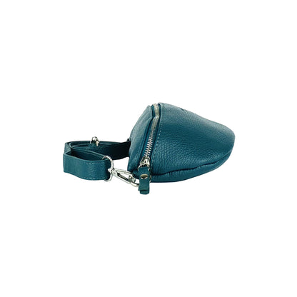 RB1015BZ | Marsupio con tracolla amovible en Vera Pelle Fabriqué en Italie. Attacchi con moschettoni in metallo Nickel Lucido - Colore Ottanio - Dimensioni: 24 x 14 x 7