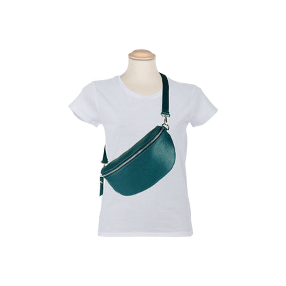 RB1015BZ | Marsupio con tracolla amovible en Vera Pelle Fabriqué en Italie. Attacchi con moschettoni in metallo Nickel Lucido - Colore Ottanio - Dimensioni: 24 x 14 x 7