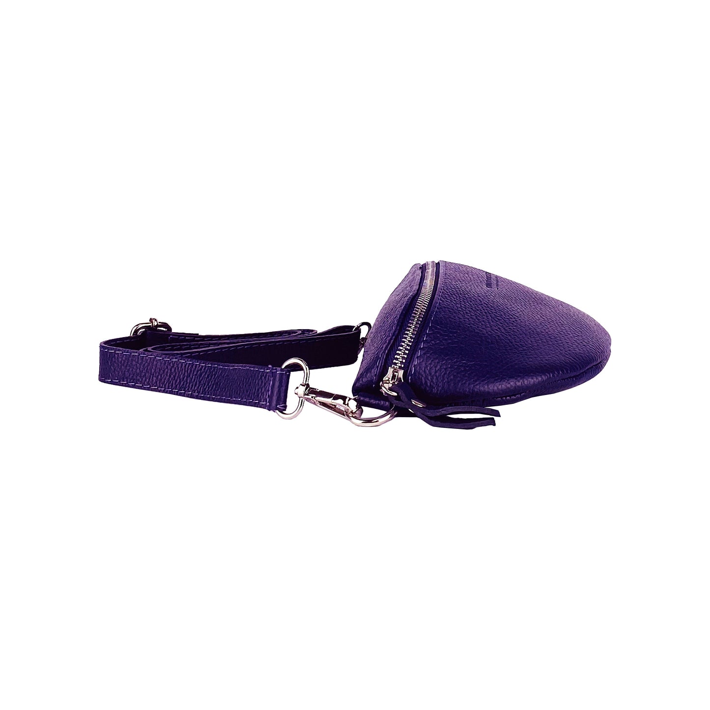 RB1015Y | Marsupio con tracolla amovible en Vera Pelle Fabriqué en Italie. Attacchi con moschettoni in metallo Nickel Lucido - Colore Viola - Dimensions: 24 x 14 x 7