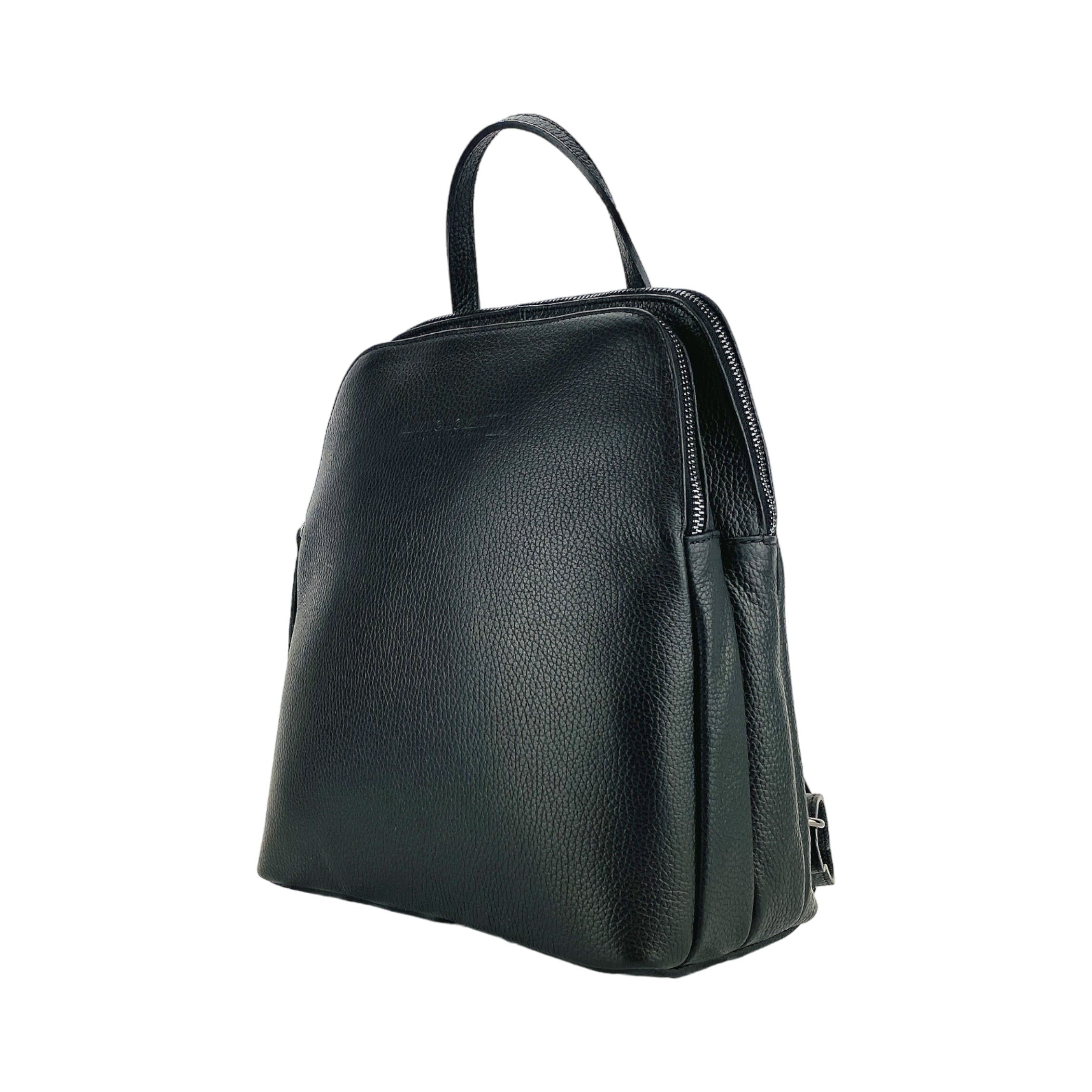 RB1018A | Zaino Donna Doppio scomparto in Vera Pelle Made in Italy con spallacci regolabili. Accessori in metallo Canna di Fucile - Colore Nero - Dimensioni: cm 26 x 30 x 14,5 - www.Shopthatapp.com