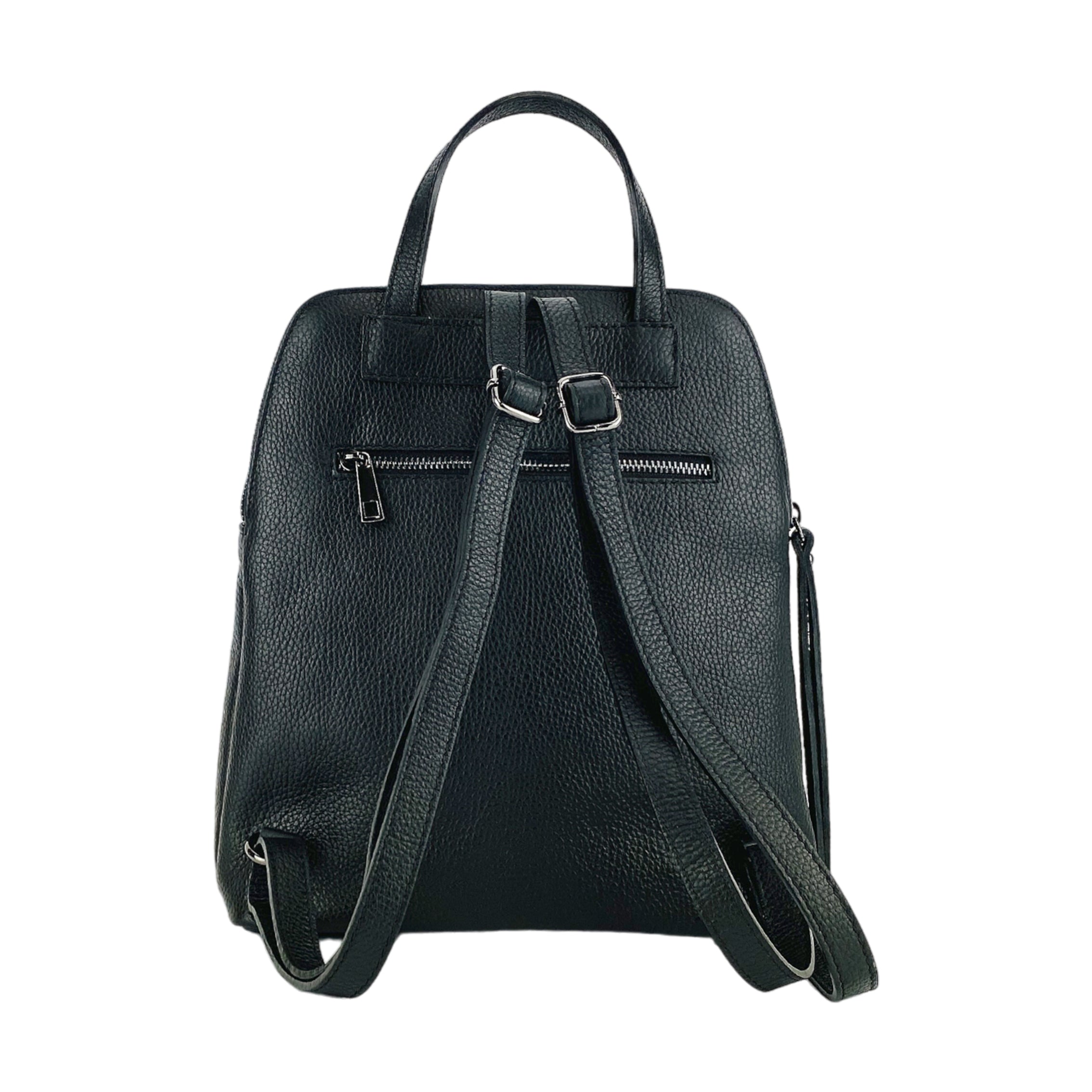 RB1018A | Zaino Donna Doppio scomparto in Vera Pelle Made in Italy con spallacci regolabili. Accessori in metallo Canna di Fucile - Colore Nero - Dimensioni: cm 26 x 30 x 14,5 - www.Shopthatapp.com