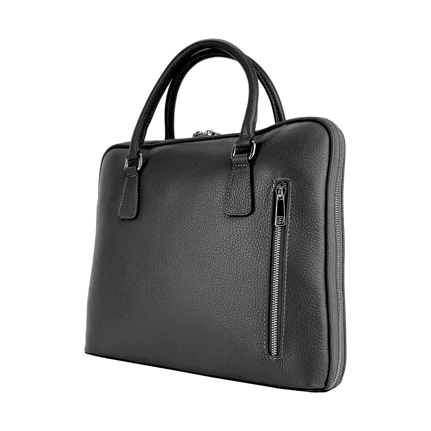 RB1019A | Cartella Business Unisexe en Vera Pelle Fabriqué en Italie avec tracolla amovible. Attaches avec mousquetons en métal Nickel Lucido - Colore Nero - Dimensions: cm 37 x 29 x 6,5