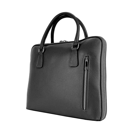 RB1019A | Cartella Business Unisexe en Vera Pelle Fabriqué en Italie avec tracolla amovible. Attaches avec mousquetons en métal Nickel Lucido - Colore Nero - Dimensions: cm 37 x 29 x 6,5