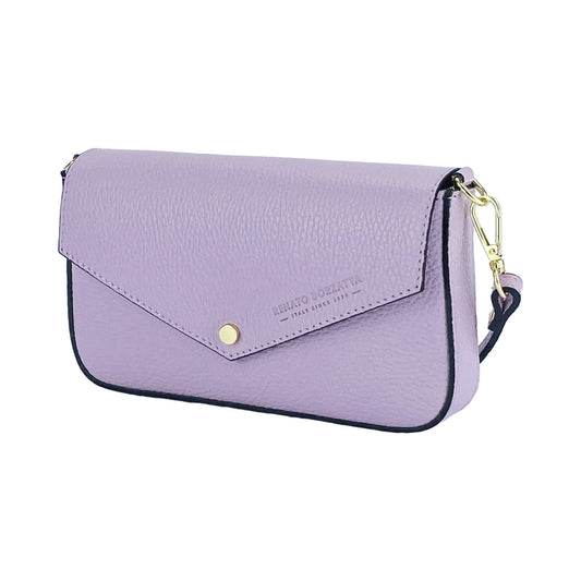 RB1023CI | Borsa piccola a Spalla con Tracolla a catena removibile in Vera Pelle Made in Italy. Pattina di Chiusura - Colore Lilla - Dimensioni: cm 22 x 12 x 3 - www.Shopthatapp.com