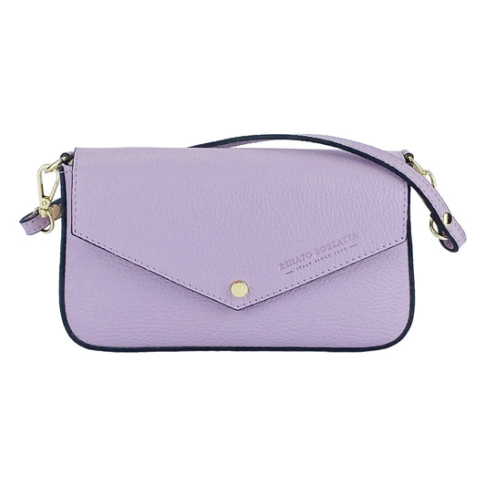 RB1023CI | Borsa piccola a Spalla con Tracolla a catena removibile in Vera Pelle Made in Italy. Pattina di Chiusura - Colore Lilla - Dimensioni: cm 22 x 12 x 3 - www.Shopthatapp.com