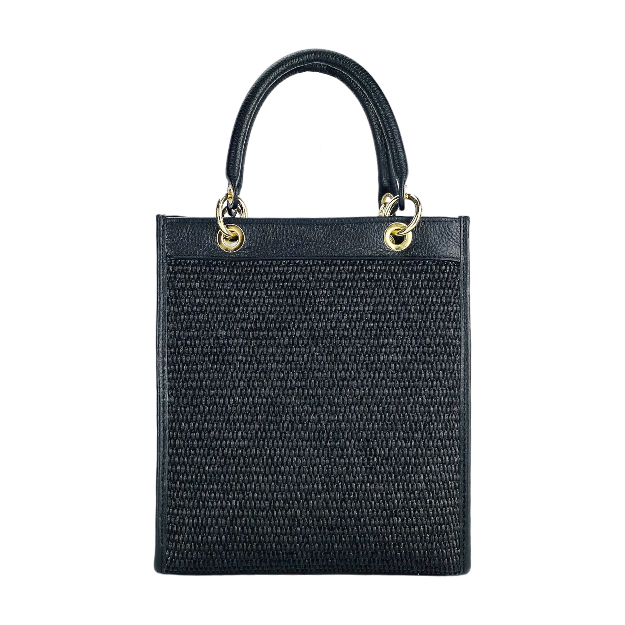 RB1026A  | Borsa Donna a mano verticale in Vera Pelle e Paglia Made in Italy. Tracolla removibile e regolabile in pelle. Accessori Oro Lucido - Colore Nero - Dimensioni: cm 24 x 29 x 9 - www.Shopthatapp.com